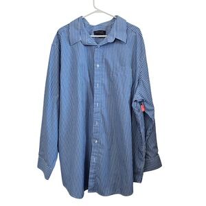 KS Signature Big Men's Blue White Stripe Button Down Shirt Big 19 35/6